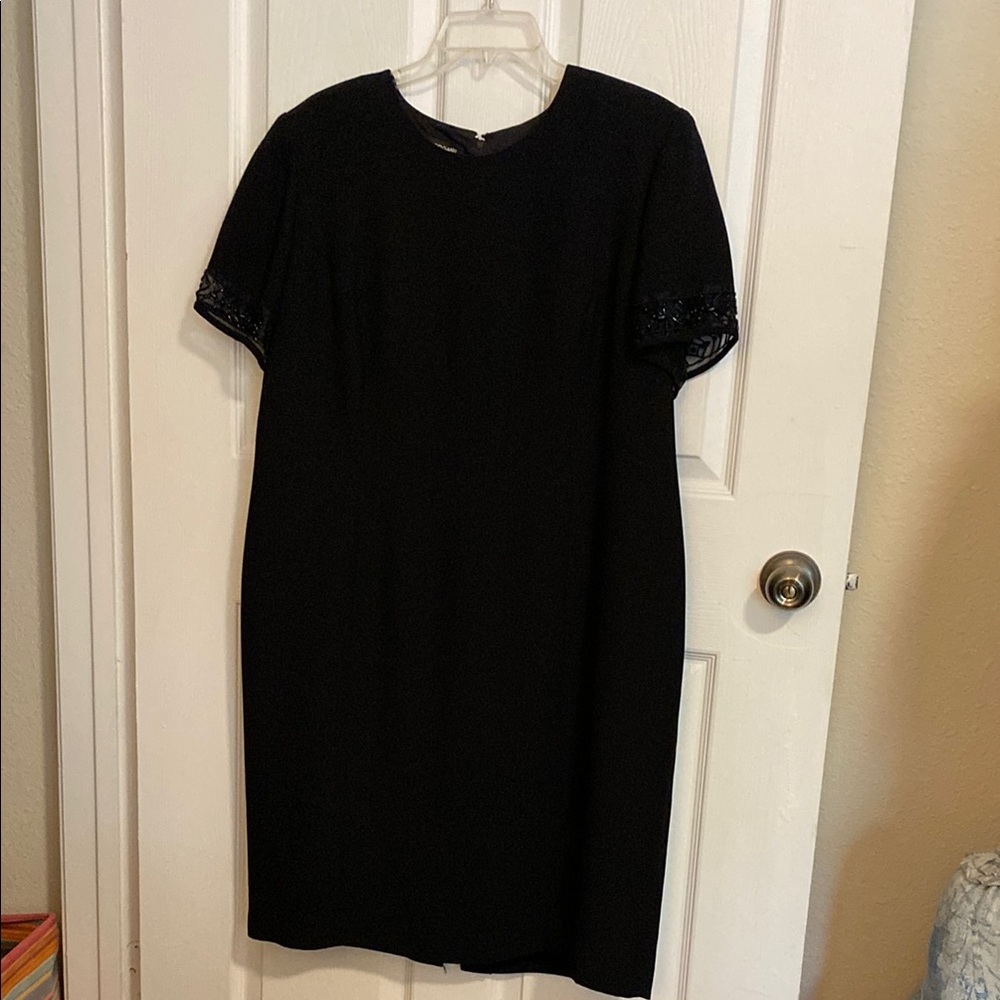 Donna Morgan Black Dress with Beaded Lace Sleeves